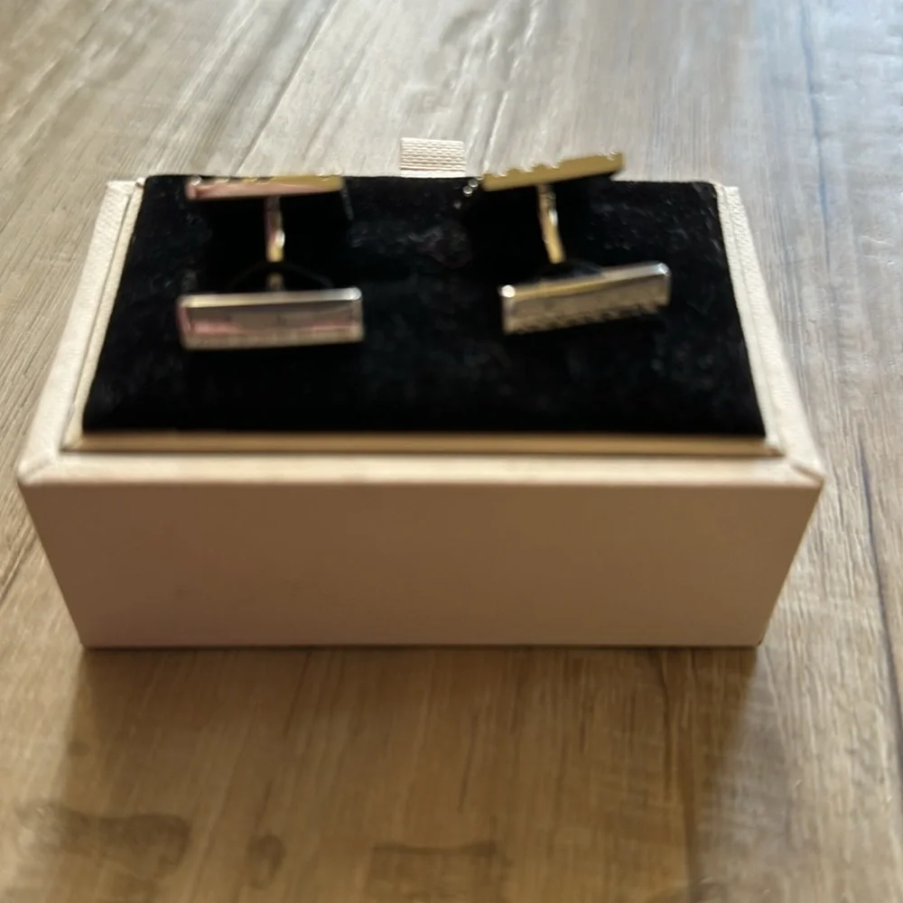 Burberry Silver Tone Check Logo Cuff Links